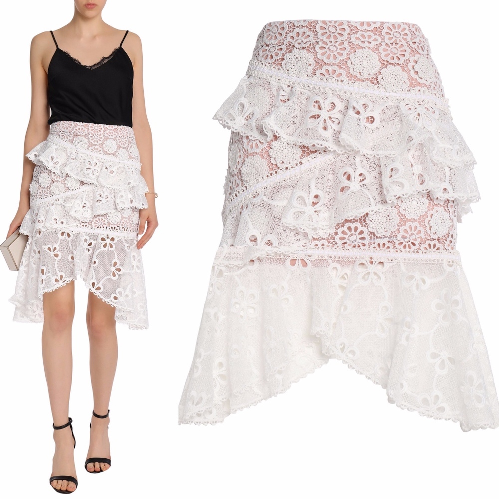 ALEXIS Asymmetric Ruffled Lace High Low skirt